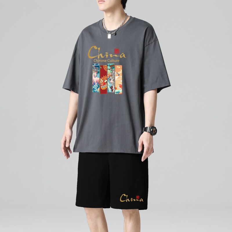 TZ3887休闲运动套装轻奢时尚感男士短袖t恤男夏季薄款潮牌短裤,男装休闲套装,星座510A-1