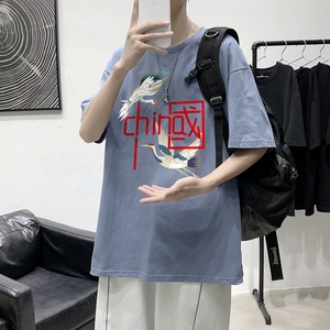 T2197P25港室内印花男士中性宽松T恤港风T恤半袖男t体恤男图片