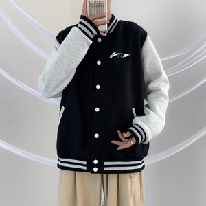 BQ3227P75男潮胸前小标印花棒球服外套男港风潮牌休闲宽松夹克图片