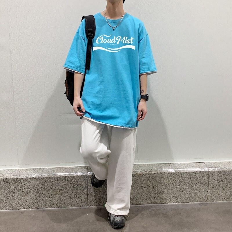 T3348P25袖T恤男款港风宽松大码印花五分落肩半袖已爆夏短,男装T恤,星座510A-1