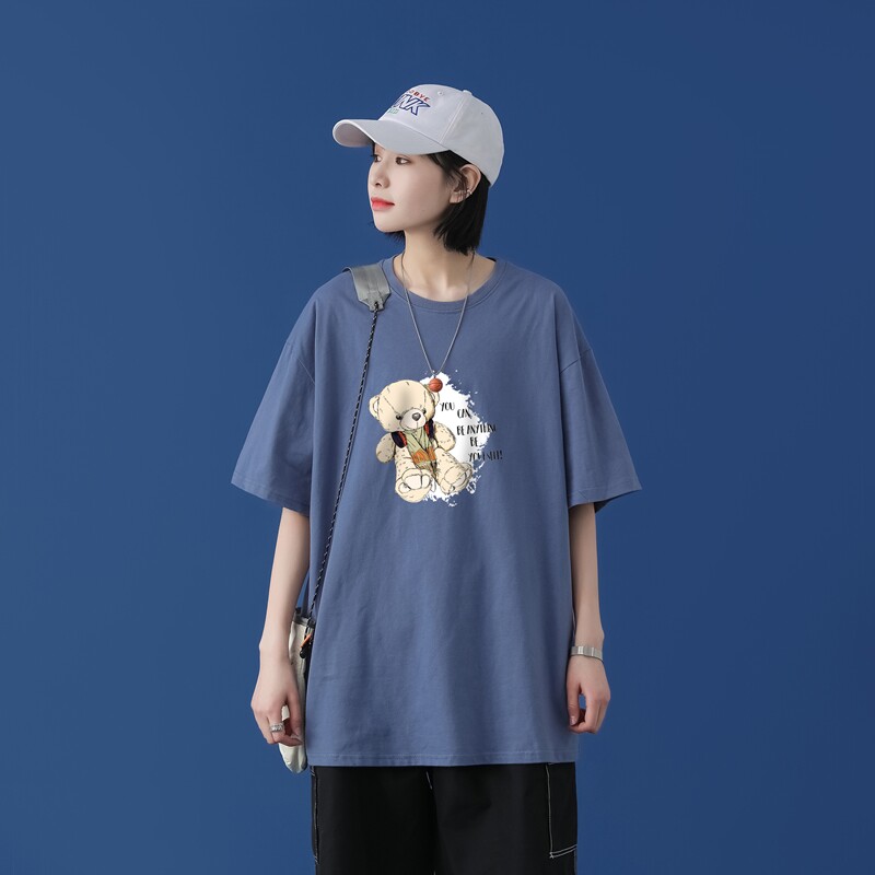 T1753P25中性100%棉2022新款短袖T恤男潮牌小熊印花青春休闲T恤,男装T恤,星座510A-1
