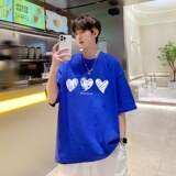 T3580情侣涂鸦爱心印花短袖T恤宽松T恤落肩款加大已爆港风夏装，男装T恤，星座510A-1