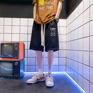 DN3807男宽松休闲韩版日系港风潮牌大口袋工装短裤男牛仔短裤图片