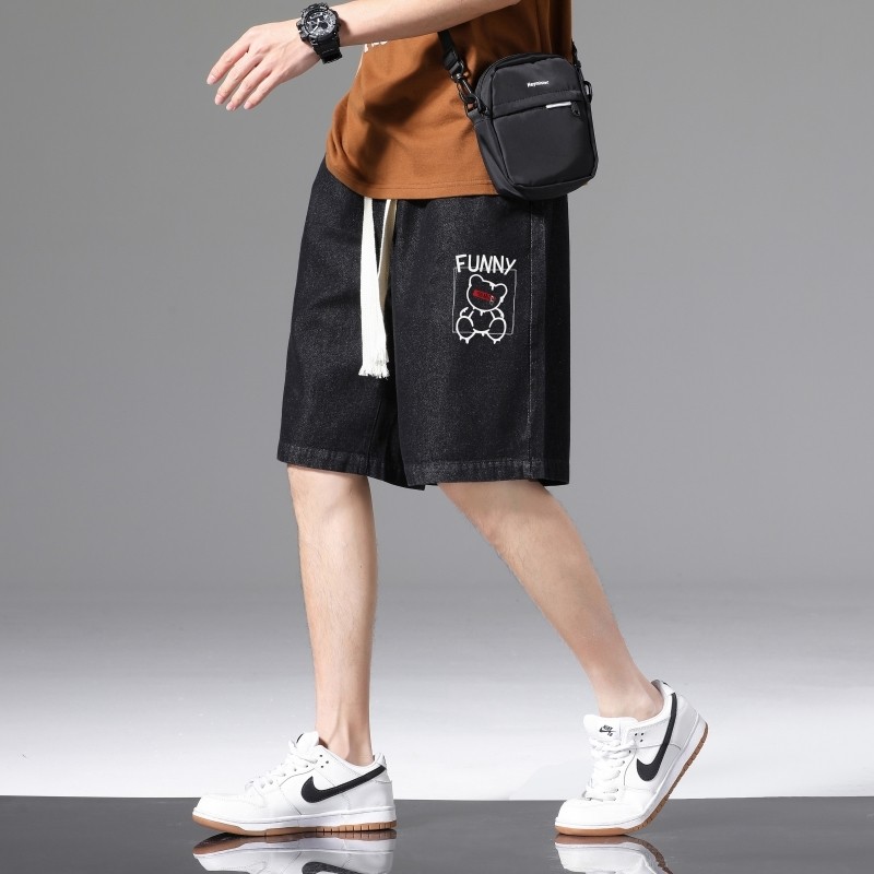DN3807黑白景 潮牌工装短裤男牛仔短裤男宽松休闲韩版日系港风图片