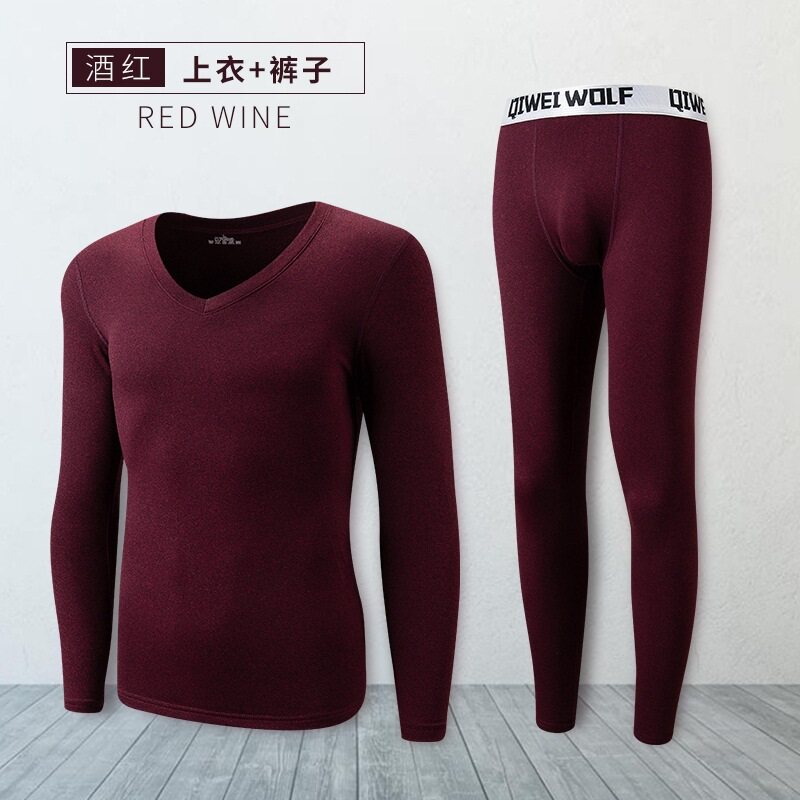 NK1256P35男士磨绒保暖套装两件套加厚男士秋衣秋裤阳离子V领内衣,居家内衣保暖内衣,星座510A-1