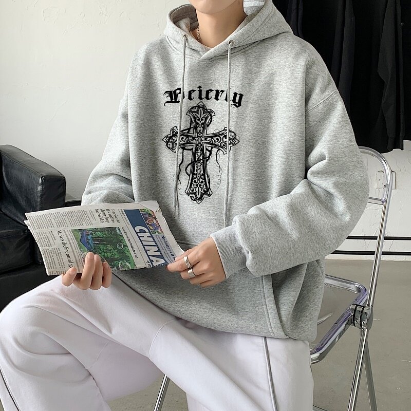 LD5674P38痞帅高街重磅潮牌美式复古十字架卫衣男春秋季潮ins宽松,男装卫衣,星座510A-1
