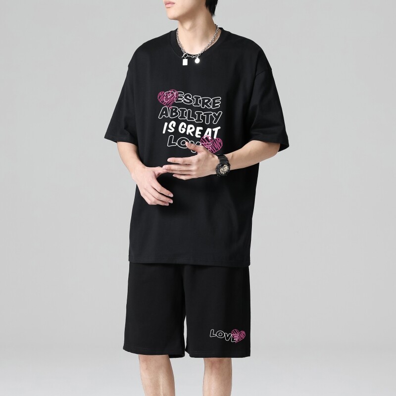 TZ3512短袖t恤男夏季薄款潮牌短裤休闲运动套装轻奢时尚感男士,男装休闲套装,星座510A-1