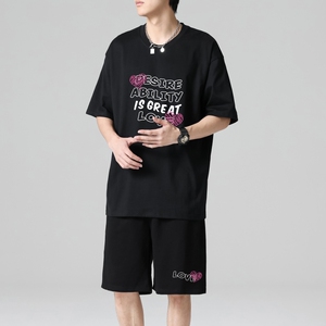 TZ3512短袖t恤男夏季薄款潮牌短裤休闲运动套装轻奢时尚感男士图片