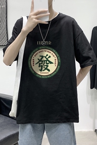 T1703P25 港风 100%棉 2022新款短袖T恤男印花青春休闲图片