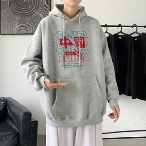 L2755P48韩版ins男士学生宽松运动连帽卫衣秋冬加绒情侣外套图片