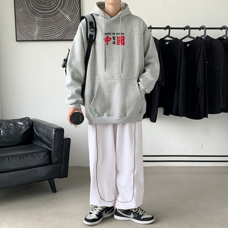 L2369P48韩版ins男士学生宽松运动连帽卫衣秋冬加绒情侣外套图片