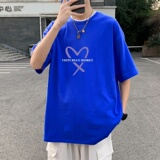 T3407P25圆领印花T恤正常配送中男港风T恤落肩款宽松T恤克莱因蓝T，男装T恤，星座510A-1