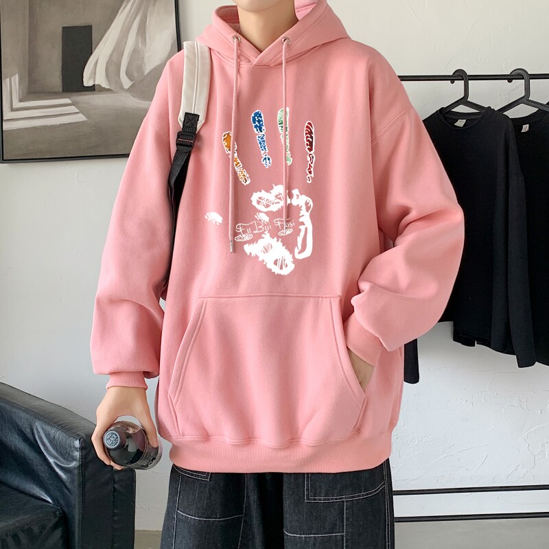 L2461P48秋装21中性纯色连帽卫衣套头宽松外套情侣装打底帽衫图片