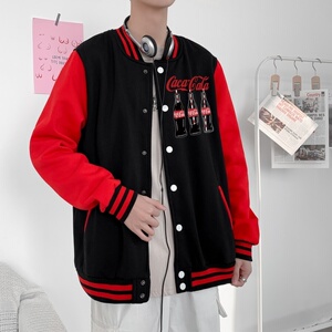 BQ3226P75男潮胸前小标印花棒球服外套男港风潮牌休闲宽松夹克图片