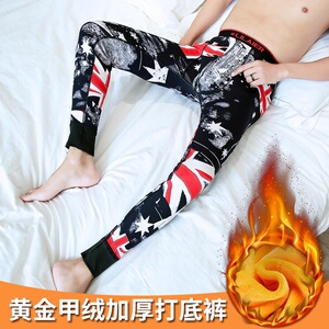 NN0914P25男保暖裤加绒加厚秋裤黄金绒黑色字母潮男青年棉毛打底图片