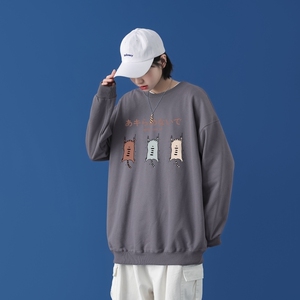 Y2839P38中性模特秋季ins潮男潮趣印花卫衣时尚圆领宽松上衣图片