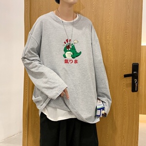 C2852P30男长袖t恤秋季打底衫长袖纯棉秋季港风印花宽松潮流上衣图片