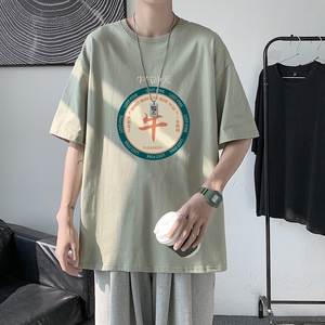 T1683P25 港风 100%棉 2022新款短袖T恤男印花青春休闲图片