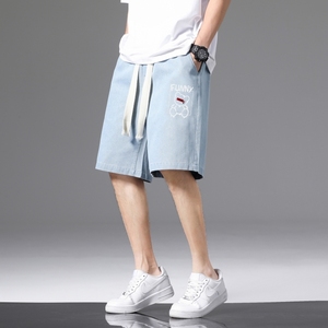 DN3807黑白景 男宽松休闲韩版日系港风潮牌工装短裤男牛仔短裤图片