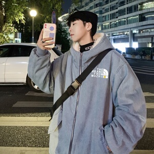 MN2877P165连帽拉链宽松牛仔服牛仔衣男士加绒加厚牛仔夹克外套图片
