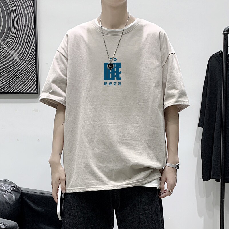 T2282P25港风室内男士潮牌潮流夏季薄款大码宽松圆领五分半袖体恤图片