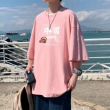 T3302P25落肩款宽松T恤克莱因蓝男T中性风印花T恤男士男士港风T恤，男装T恤，星座510A-1