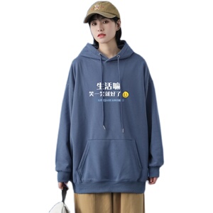 L2471P48中性模特2022秋新款港风ins连帽套头印花卫衣外套男卫衣图片