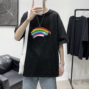 T1684P25 港风 100%棉 2022新款短袖T恤男印花青春休闲图片