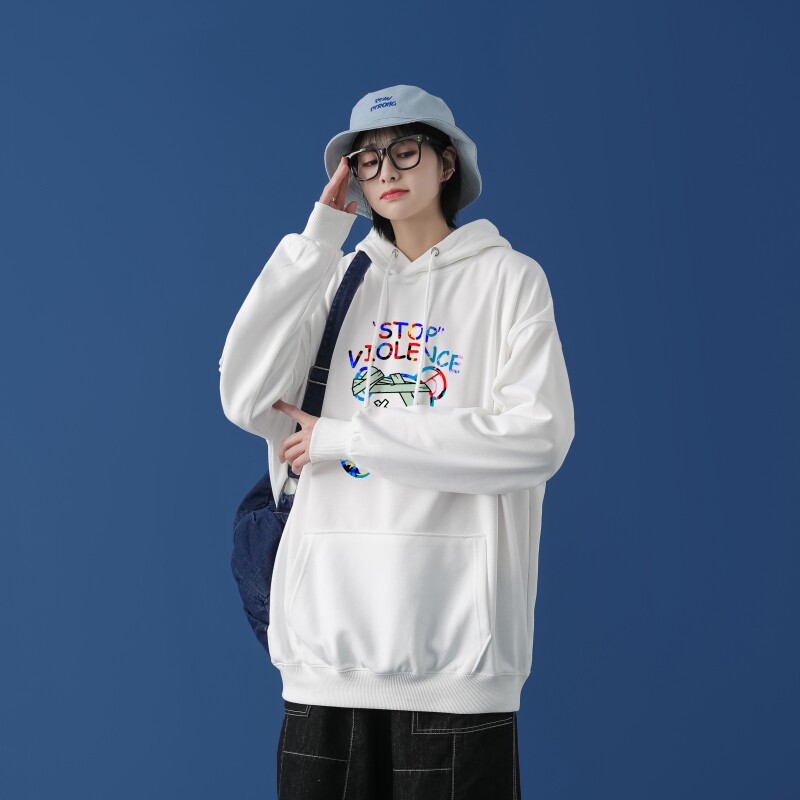 L2613P48中性模特2022秋新款港风ins连帽套头印花卫衣外套男卫衣,男装卫衣,星座510A-1