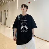 T3589已爆克莱因蓝T圆领卡通印花T恤男港风T恤落肩款宽松T恤，男装T恤，星座510A-1