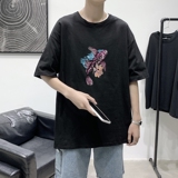 T1547P25港风室内潮牌图案印花圆领短袖T恤宽松大码男士T恤，男装T恤，星座510A-1