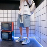 DN3808港风潮牌工装短裤男牛仔短裤男宽松休闲韩版日系港风，男装牛仔裤，星座510A-1