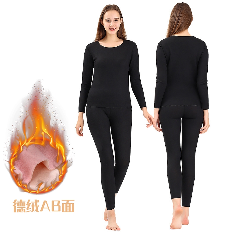 NT3063P48双色面德绒AB面发热秋衣无痕保暖女黑色阳离子内衣套装，保暖内衣，星座510A-1