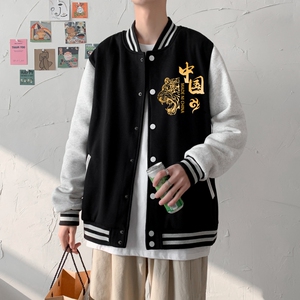 BQ3224P75港风潮牌休闲宽松夹克男潮虎头潮款印花棒球服外套男