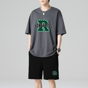 TZ3515夏季薄款潮牌短裤休闲运动套装轻奢时尚感男士短袖t恤男图片