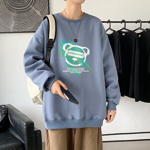 Y2827P38！21年秋冬新款港风日系大码印花长袖圆领卫衣男图片