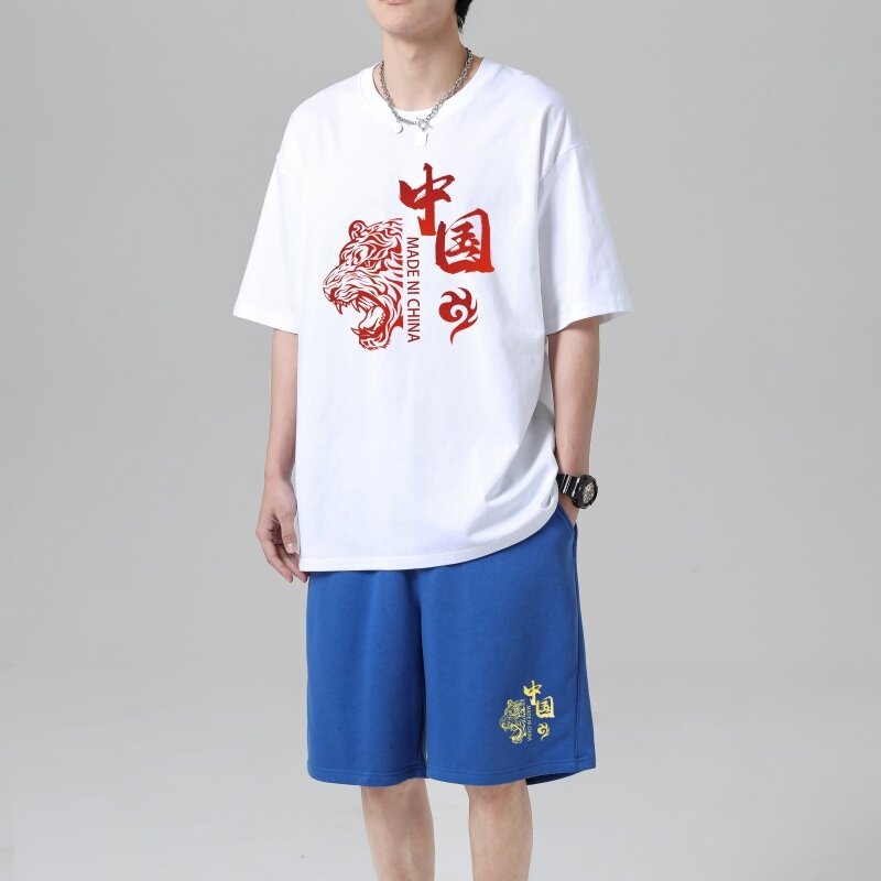 TZ3506短袖t恤男夏季薄款潮牌短裤休闲运动套装轻奢时尚感男士,男装休闲套装,星座510A-1