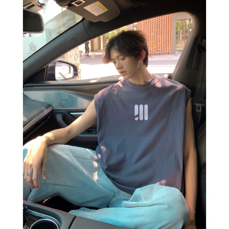 TW8432P28夏季新款美式复古重磅背心男宽松休闲无袖坎肩上衣潮牌,男装背心/马甲,星座510A-1