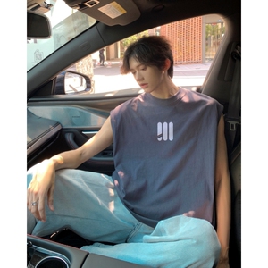TW8432P28夏季新款美式复古重磅背心男宽松休闲无袖坎肩上衣潮牌图片