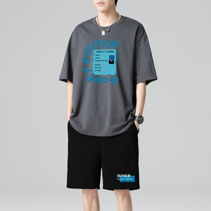 TZ3514轻奢时尚感男士短袖t恤男夏季薄款潮牌短裤休闲运动套装图片