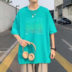 T3358P25男港风T恤 仓库一件起正常配送中落肩款宽松T恤克莱因蓝T图片