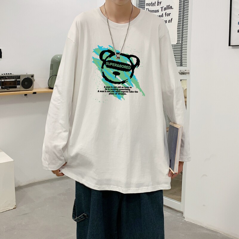 C2828P30男长袖t恤秋季打底衫长袖纯棉秋季港风印花宽松潮流上衣,男装T恤,星座510A-1