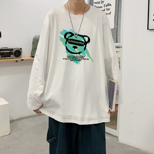 C2828P30男长袖t恤秋季打底衫长袖纯棉秋季港风印花宽松潮流上衣图片