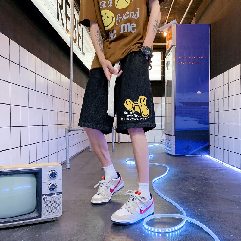 DN3909浴室景 牛仔短裤男宽松休闲韩版日系港风潮牌工装短裤男图片