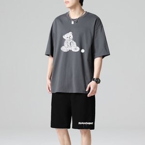 TZ3504轻奢时尚感男士短袖t恤男夏季薄款潮牌短裤休闲运动套装图片