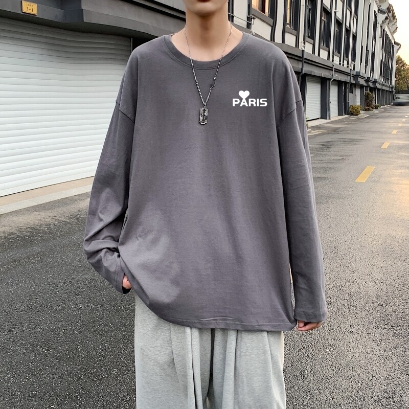 C2823P30潮牌圆领长袖t恤男纯棉潮情侣打底2022新韩版港风T恤图片