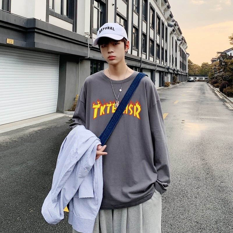 C2846P30长袖t恤男ins潮牌男生体恤宽松打底衫内搭上衣服秋衣纯棉,男装T恤,星座510A-1