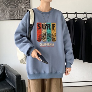Y2879P38！21年秋冬新款港风日系大码印花长袖圆领卫衣男图片