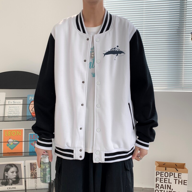 BQ3229P75港风潮牌休闲宽松夹克男潮胸前小标印花棒球服外套男,男装夹克,星座510A-1