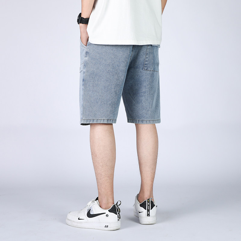 DN3629牛仔短裤男大码拼接日系ins港风潮流宽松工装休闲短裤男,男装牛仔裤,星座510A-1